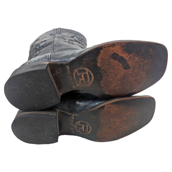 Roper Leather Cutout Western Boots Womens 7 Cowboy Distress Black Blue Metallic - Picture 7 of 13